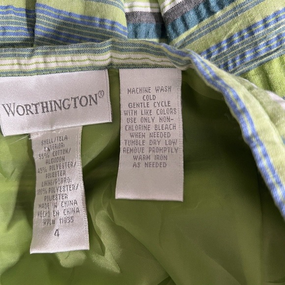 Worthington Skirt Womens 4 Pink‎ Green Blue Stripe A-Line Skirt Casual Office - Picture 8 of 8